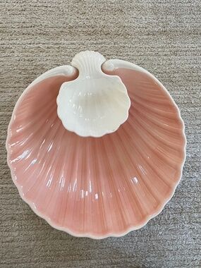 Vintage 1976 Fitz & Floyd COQUILLE Shell One-Piece Chip & Dip Bowl Peach Beach